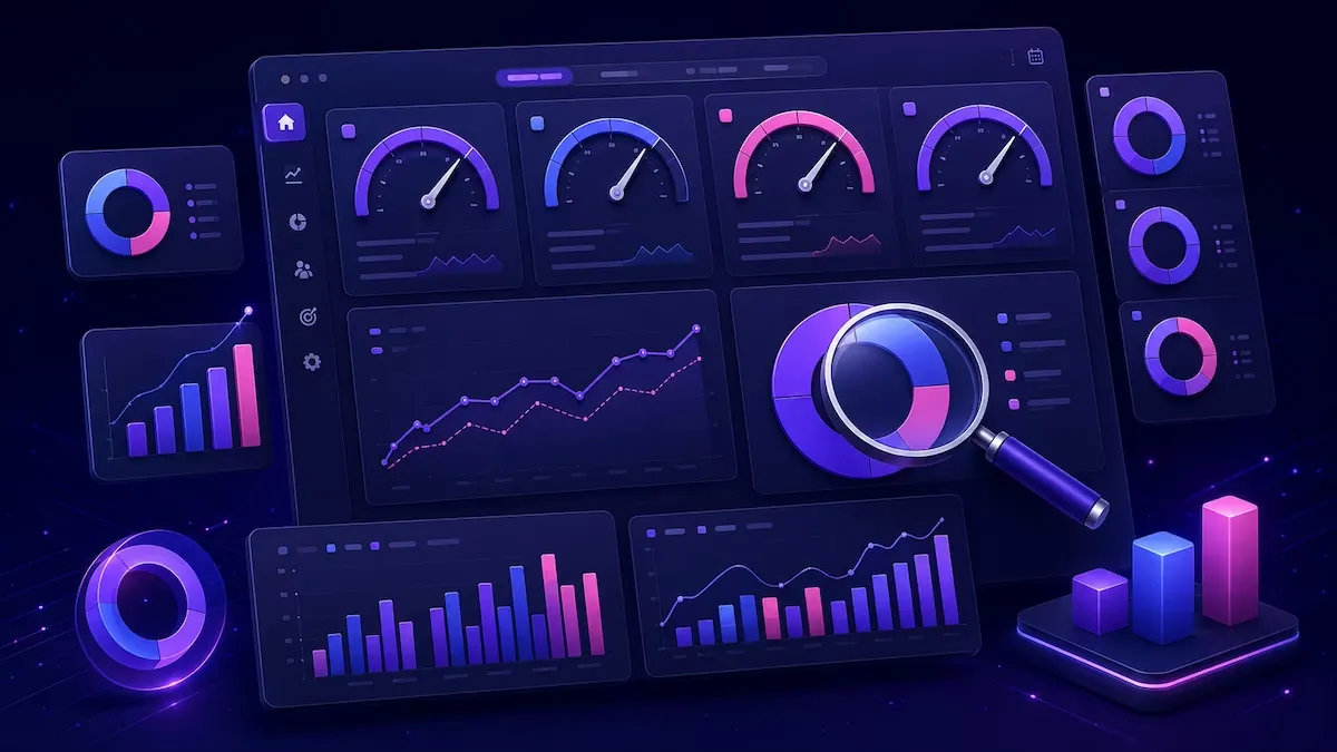 Dijital pazarlama KPI panelini gösteren modern dashboard görseli